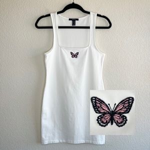 ✨Forever 21 | Pink Embroidered Butterfly Square Neck Tank Mini Dress